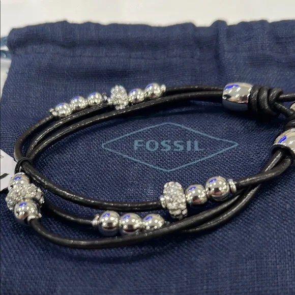 Fossil Black and Silver Multi-Strand Crystal Bracelet BRAND NEW - Picture 2 of 4